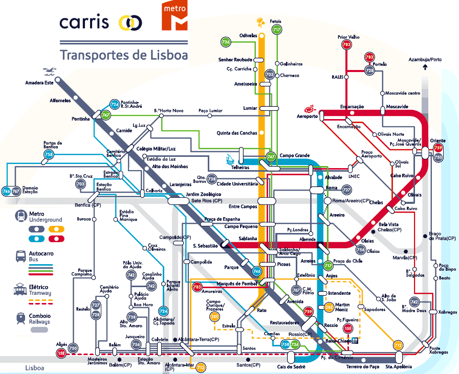 Un plan représentant le trafic des bus à Lisbonne